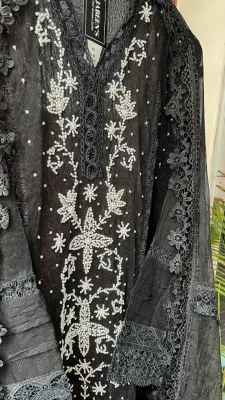 Pakistani Cotton Net Semi Stitched 2pcs _ Black 
